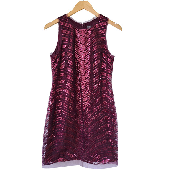 Vince Camuto Burgundy Sequin Cocktail Party Dress Size 8 Sleeveless Shift - Picture 9 of 11